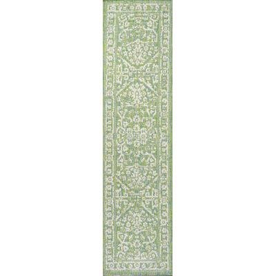 Massimo Bohemian Medallion Textured Weave Cream/Green Indoor/Outdoor Rug