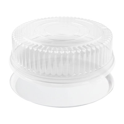12" White Round Plastic Trays with Lids - 25 Settings