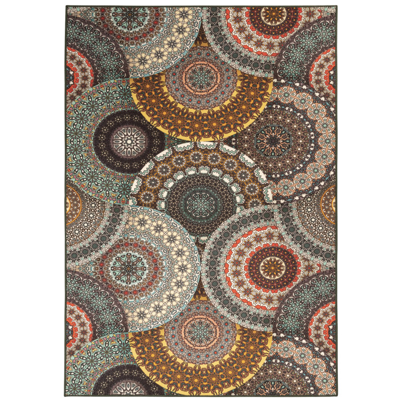 Cales Bohemian Medallion Non-Slip Washable Indoor Outdoor Area Rug, Rectangle 5' x 8'
