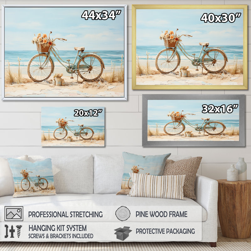 «Bicycle Tranquil Pedaling By The Beach V», reproduction sur toile, Toile tendue, H 12 po x l 20 po x P 1 po