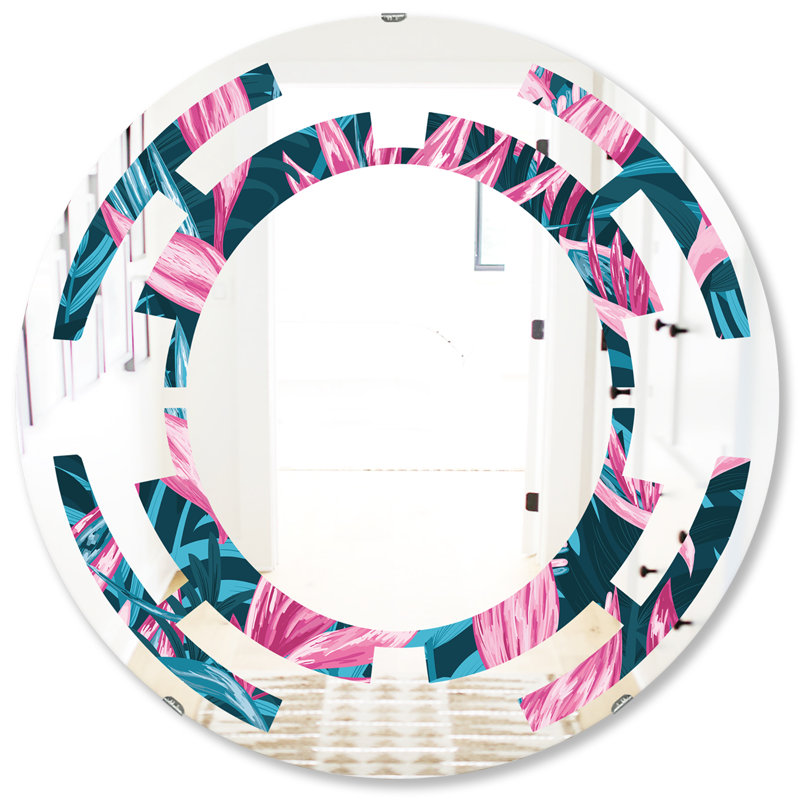 Miroir mural Space, H 31,5 po x l 31,5 po, Espace dessiné à la main fleurs tropicales
