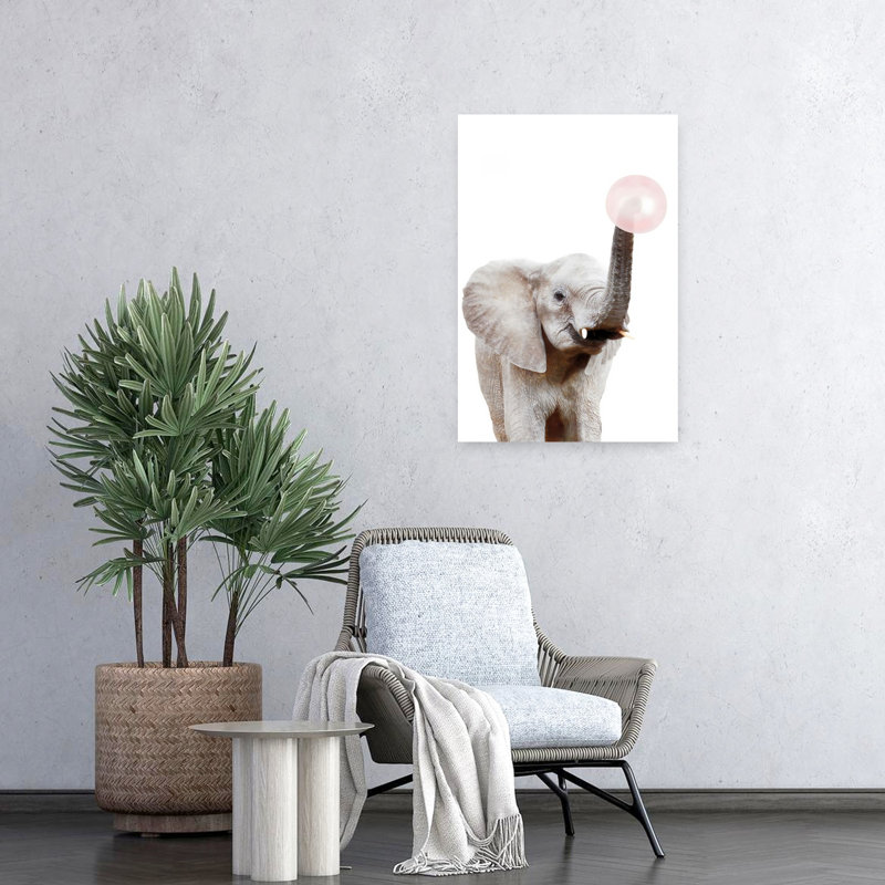 Art mural contemporain Bubblegum Elephant, H 24 po x l 16 po