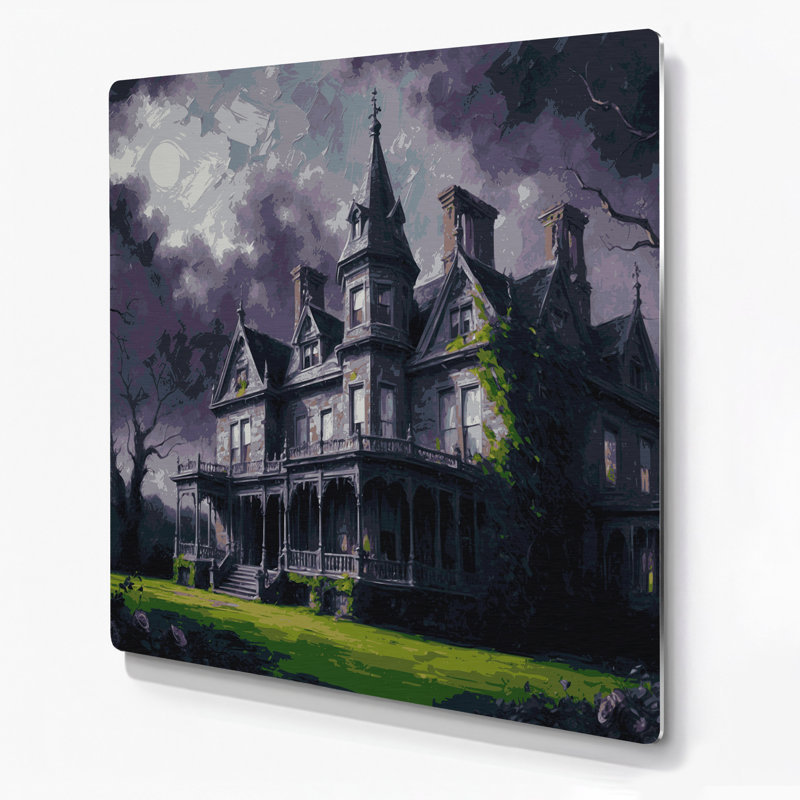 Art mural gris d'Halloween, maisons hantées gris, H 8 po x l 8 po