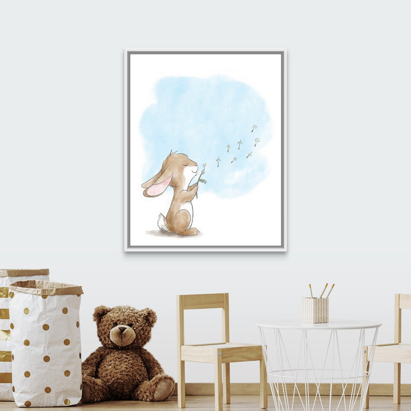 « souffleing pissenlits », impression Little Bunny, H 45 po x l 36 po x P 1,75po, Cadre pour toile flottant blanc