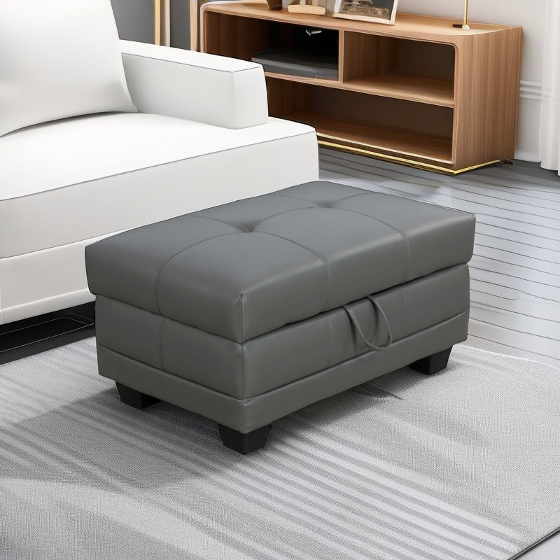Faux Leather Ottoman, Gray Faux Leather