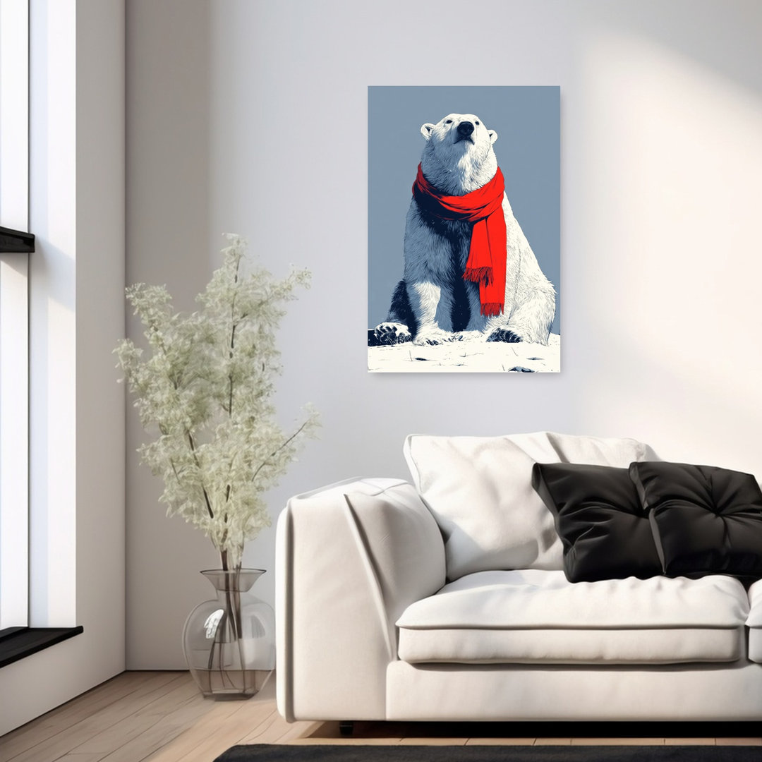 Winter Polar Bear Scarf Serene Abstract Contemporary Bear Nature Wildlife Wall Art Print