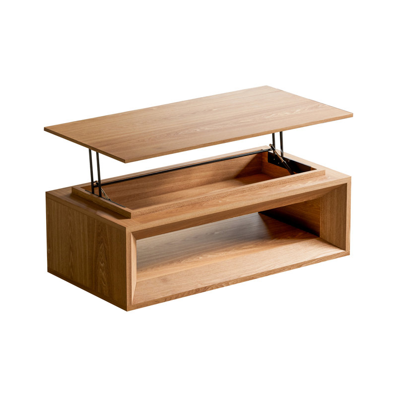 Table basse 43,3 po à plateau relevable moderne en placage de bois massif, Bois naturel