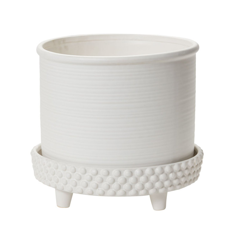 Hendrikka Handmade Ceramic Pot Planter, White, 11" H x 12.5" W x 12.5" D