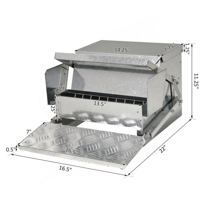 Mangeoire automatique pour poulets de 30 lb avec structure en acier galvanisé et aluminium, conception résistante aux intempéries