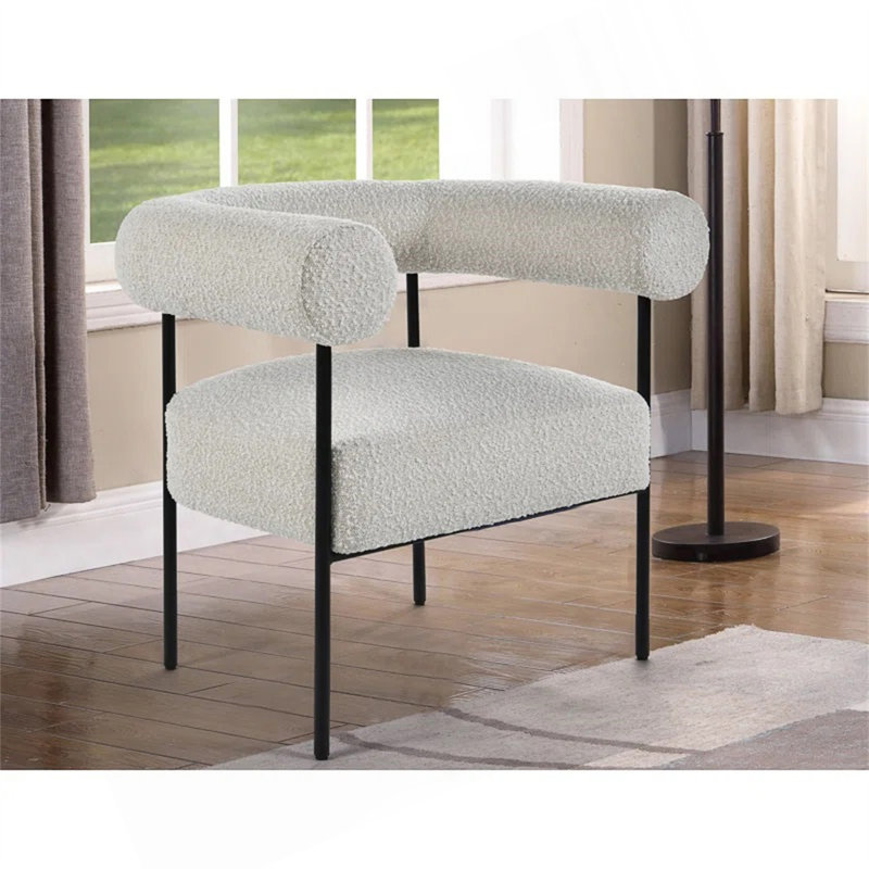Fauteuil demi-tonneau 33 po Gelula, Crème Boucle