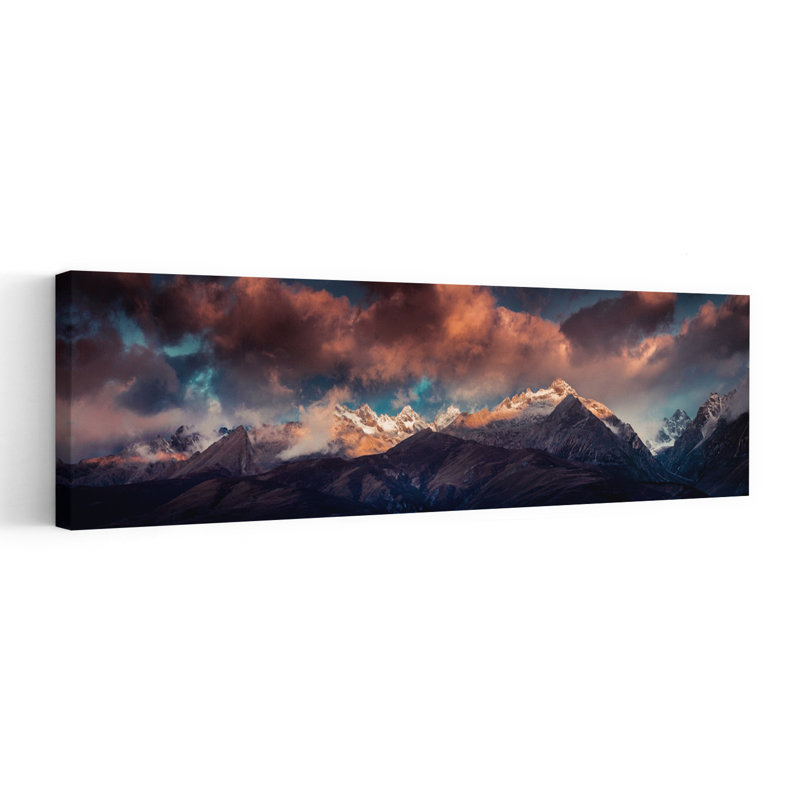 «Golden Hour Mountain Peaks», art dramatique serein et paisible paysage de montagne, H 60 po x l 20 po