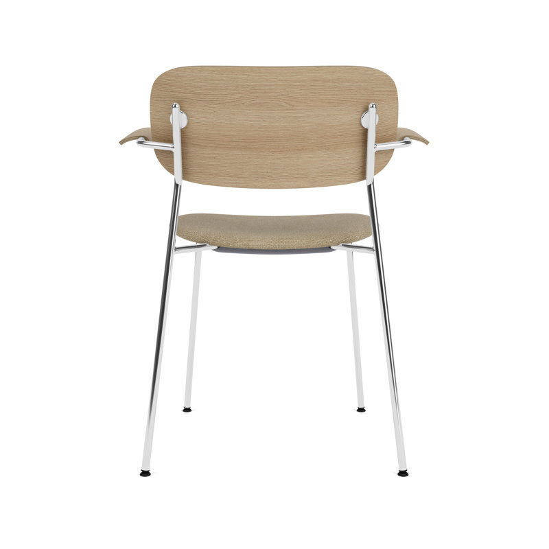 Co Upholstered Arm Chair, Natural Oak, Chrome, Beige Linen