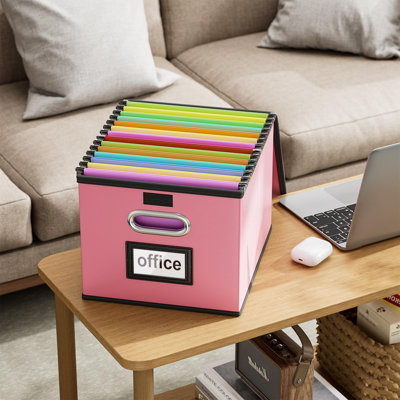 Portable Leather File Organizer Storage Boxes, Collapsible File Folder Organizer Boxes With Lids, Document Organizer, Decorative Filing Box File Cabinet For Letter/Legal File Folder Storage