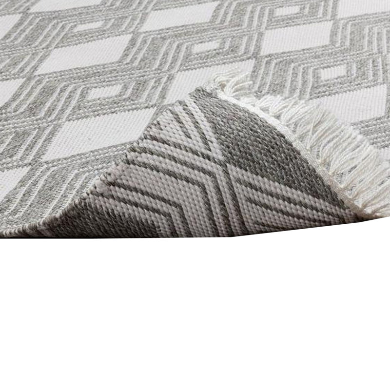 Maya Indoor Outdoor Area Rug, Pebble Gray, Handwoven Diamond, Fringe, Rectangle 5' x 8', Gray