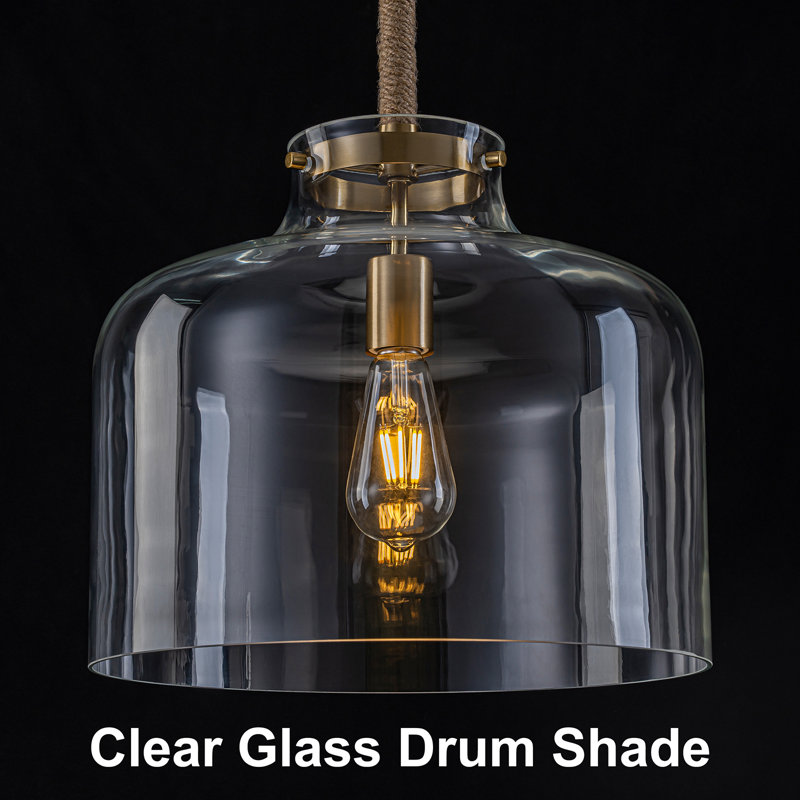 Barbour 1-Light Clear Glass Pendant With Rope Accent, Gold