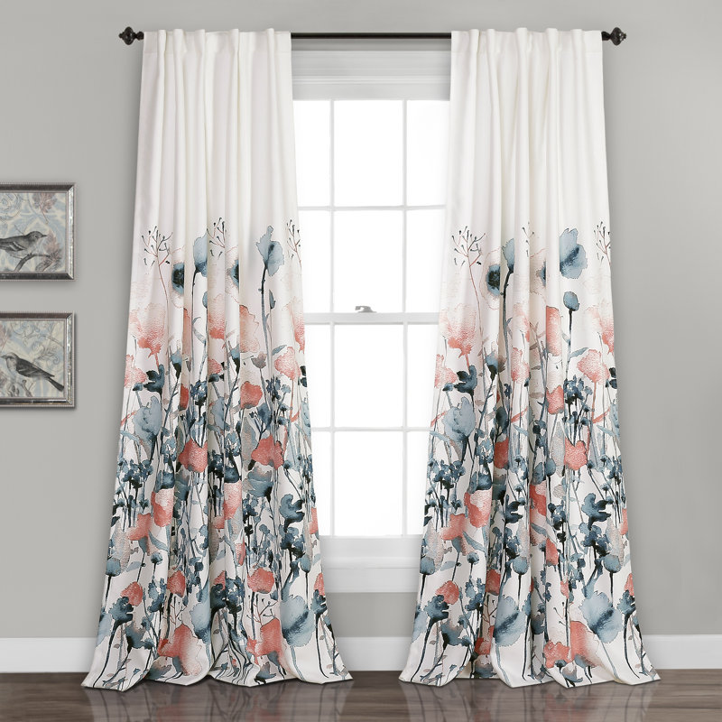 Room Darkening Curtain Pair, Blue/Coral, 132cm W x 241cm L