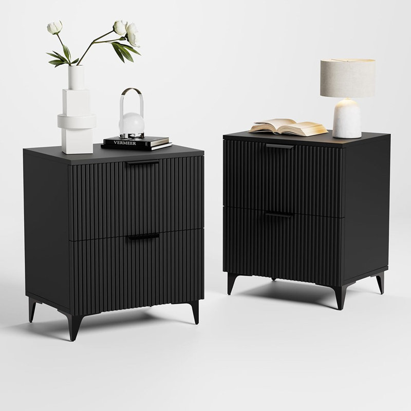Table de chevet avec 2 tiroirs, table de bout, petite armoire de rangement décorative, table de chevet moderne pour la chambre à coucher, noir