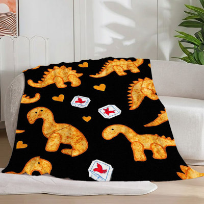 1Pc Dinosaur Heart Pattern Flannel Blanket, Soft Lightweight Cozy Blanket For Sofa/Bed/Travel, Unique Cute Playful Design, 55*70