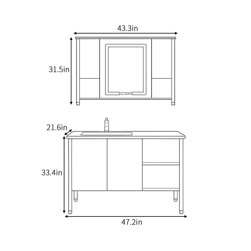 Armoire de salle de bain rétro haut de gamme, H 33,4 po x l 48 po x P 21,6 po