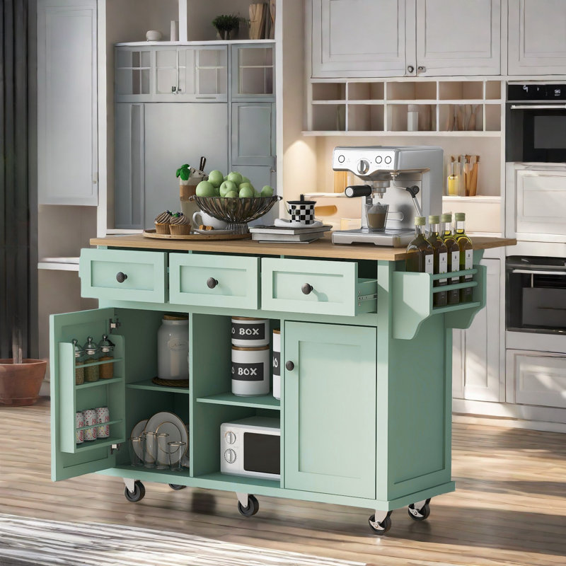 Birbal Solid Wood Top Kitchen Cart