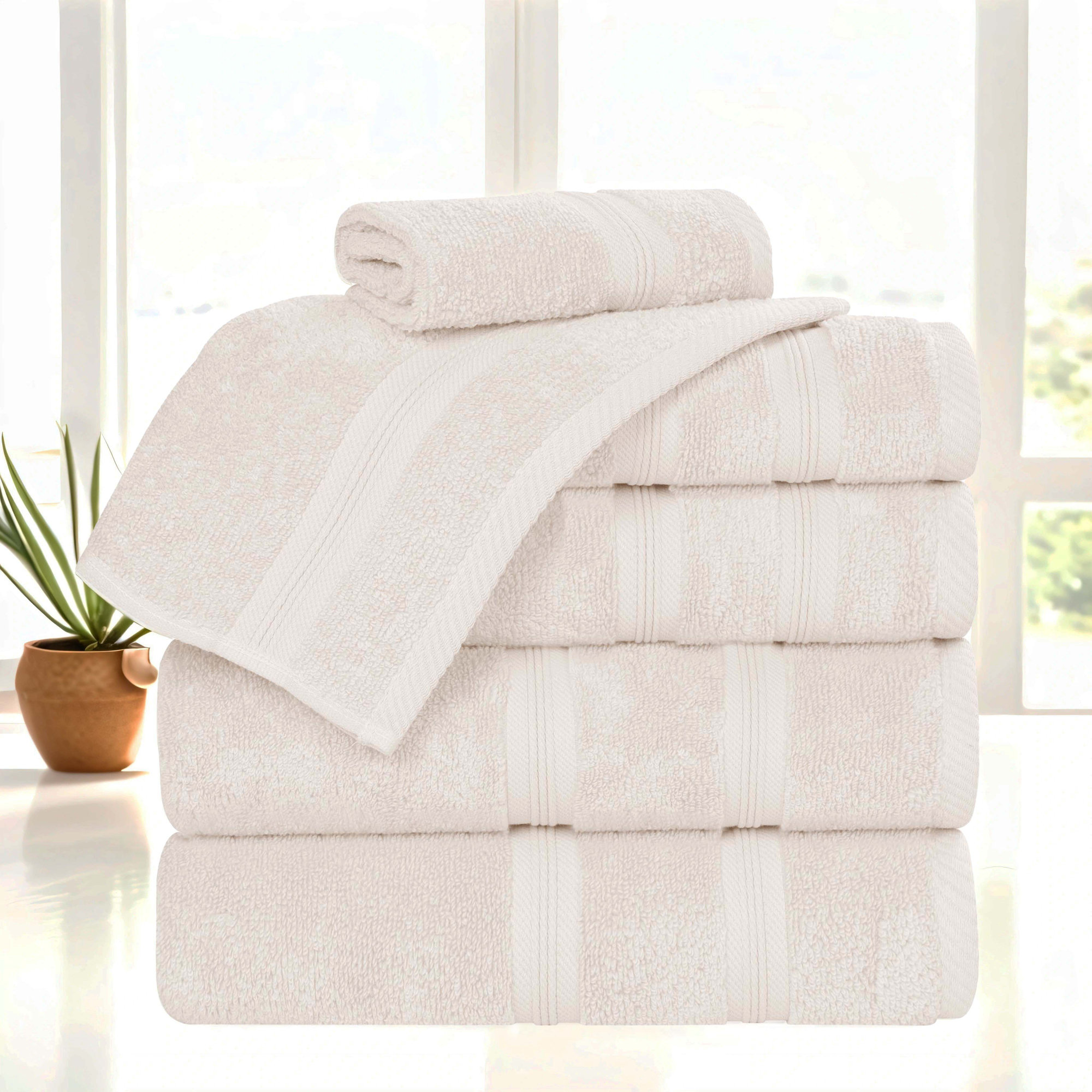 Selda Smart Dry 6 Piece 100% Cotton Towel Set, Ivory