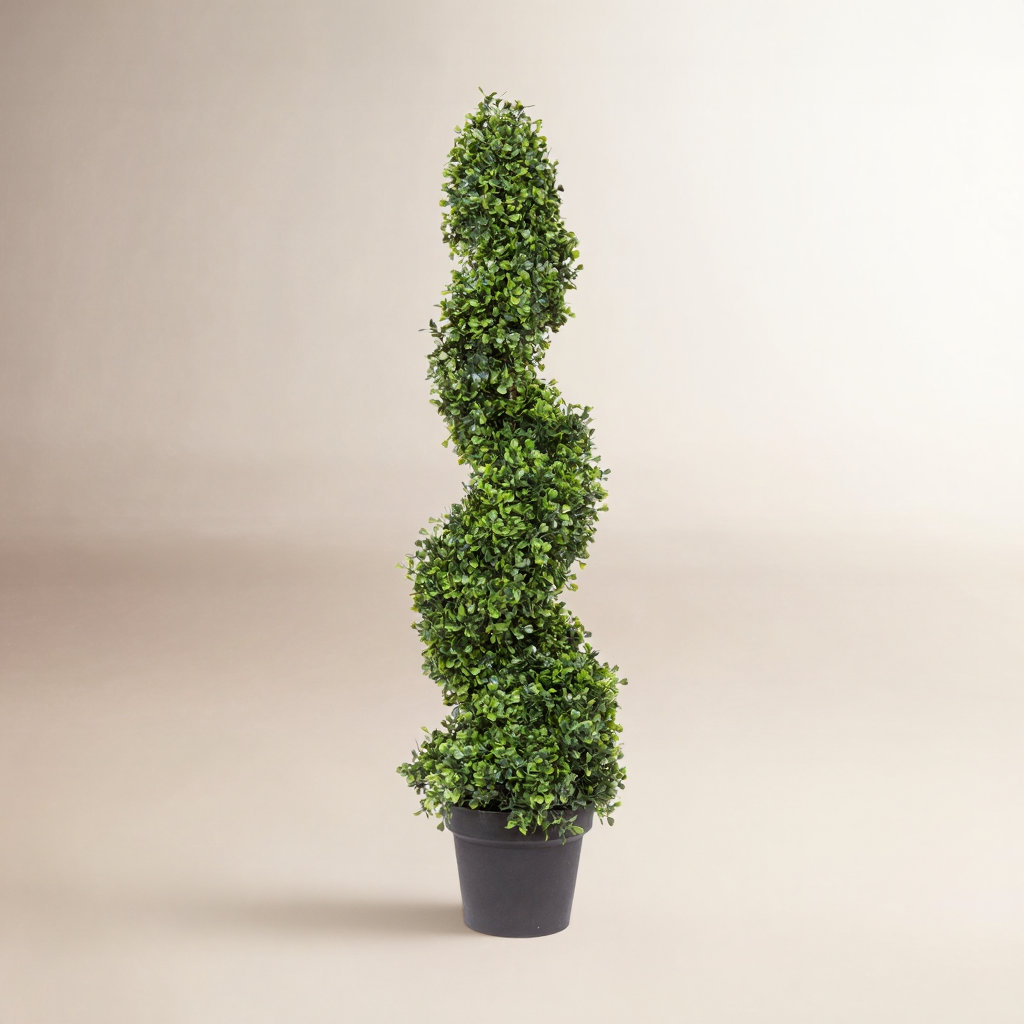 Artificial Potted Green Boxwood Spiral Tree, 36" H x 9" W x 9" D