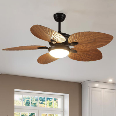 44"/52" Tropical plam Leaf Dimmable Ceiling Fan With Led Lights and Remote Control,Outdoor Waterproof Palm Leaf Ceiling Fan