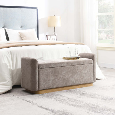 Upholstered Storage Bench With Safety Hinge And Sturdy Base For Multiple Rooms With Spacious Internal Storage