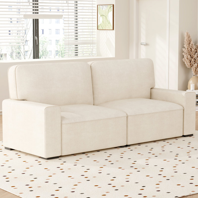 Modern Loveseat Sofa for Living Room, 220cm Chenille Sofa, Spring Cushions, Solid Wood Frame, Easy Assembly for Small Spaces