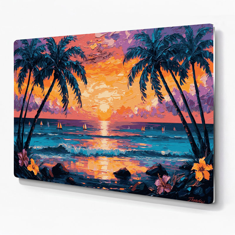 «Hawaiian Island Sunset», art mural en métal gris