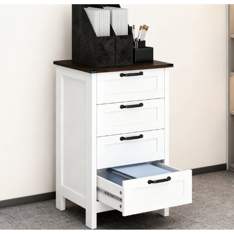 Classeur de bureau, 3 tiroirs, usage domestique, style rustique, barre réglable, fonctionnement silencieux et moderne des tiroirs, thème du design, compartiments, revêtement à gratter