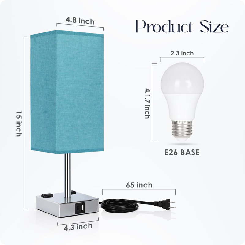Lampe de chevet pour chambre à coucher, Bleu, Argent argent