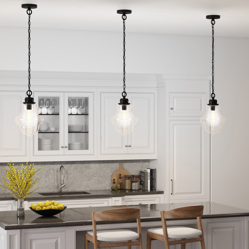 Luminaire suspendu simple à 1 lumière Annie, Noir, noir, noir, noir, Verre transparent