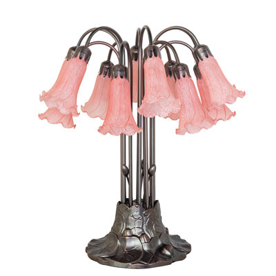 24" High Blue/White Tiffany Pond Lily 12 Light Table Lamp
