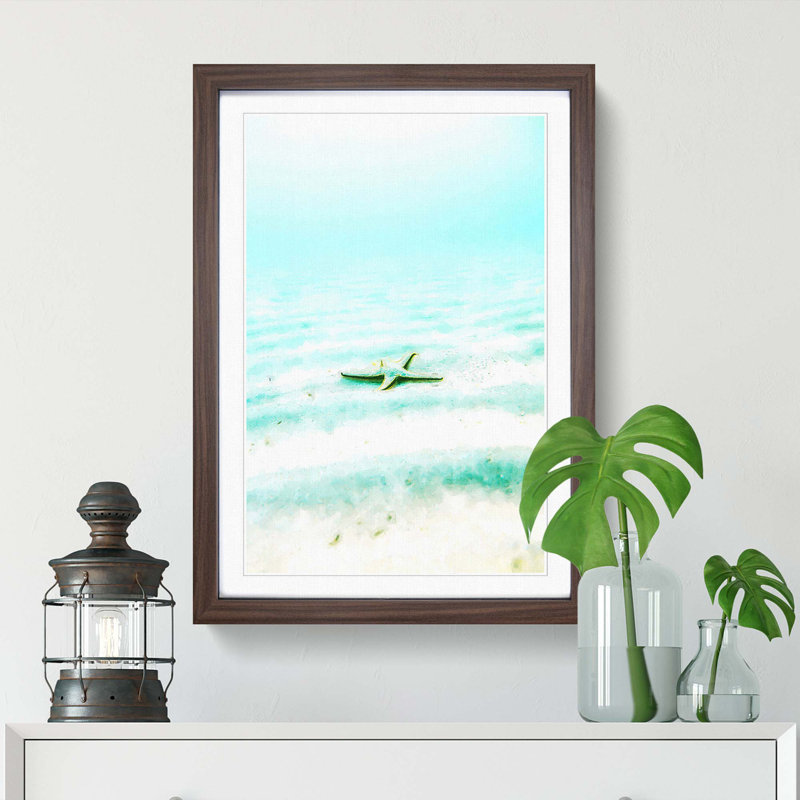 Starfish on the Seabed in Abstract - Picture Frame Graphic Art Print, 48cm H x 36cm W x 2cm D, Walnut Framed