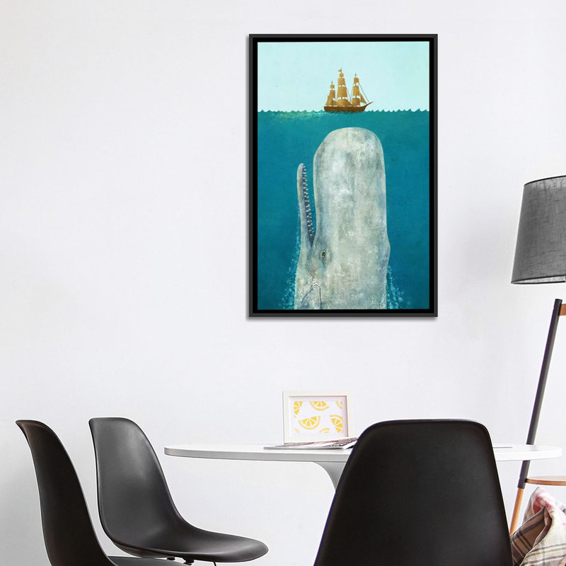 " The Whale " by Terry Fan, Black Framed Canvas, 48" H x 32" W x 1.5" D