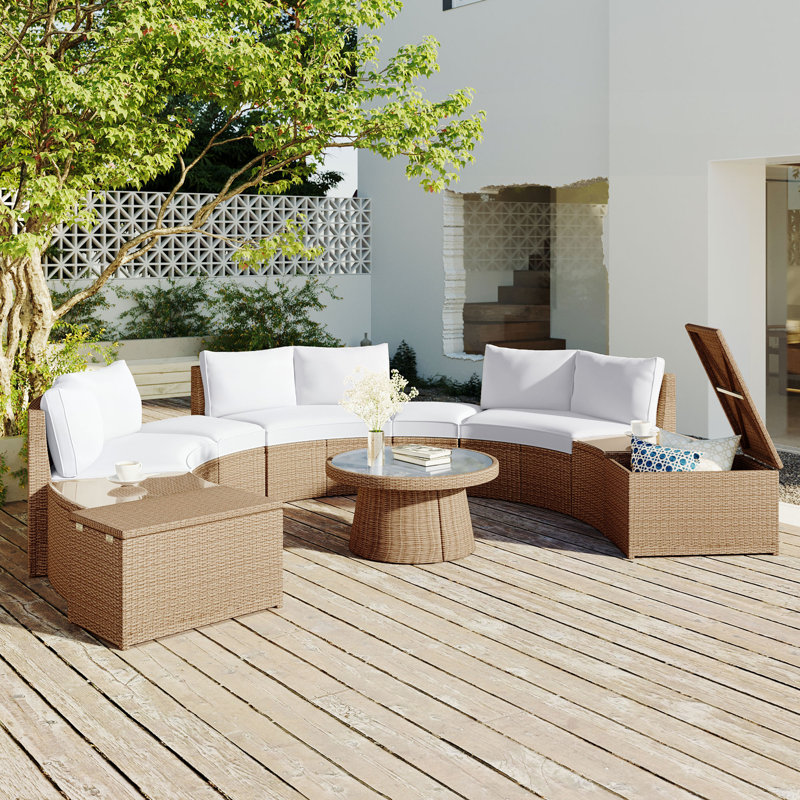 Patio Dining Sets, White/Natural Wood