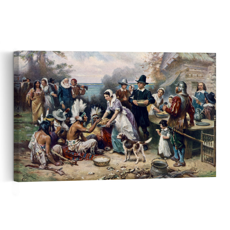 The First Thanksgiving, C.1930 Peaceful Romantic Contemporary, art mural, H 40 po x l 60 po