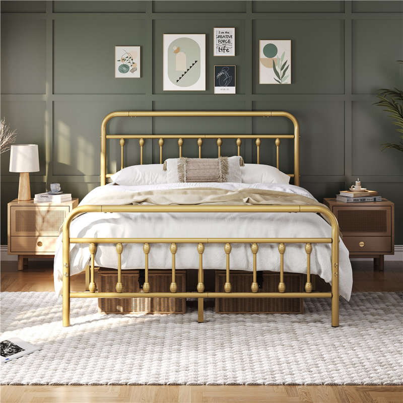 Metal Bed Frame with Vintage Headboard, Antique Gold, Single (3')