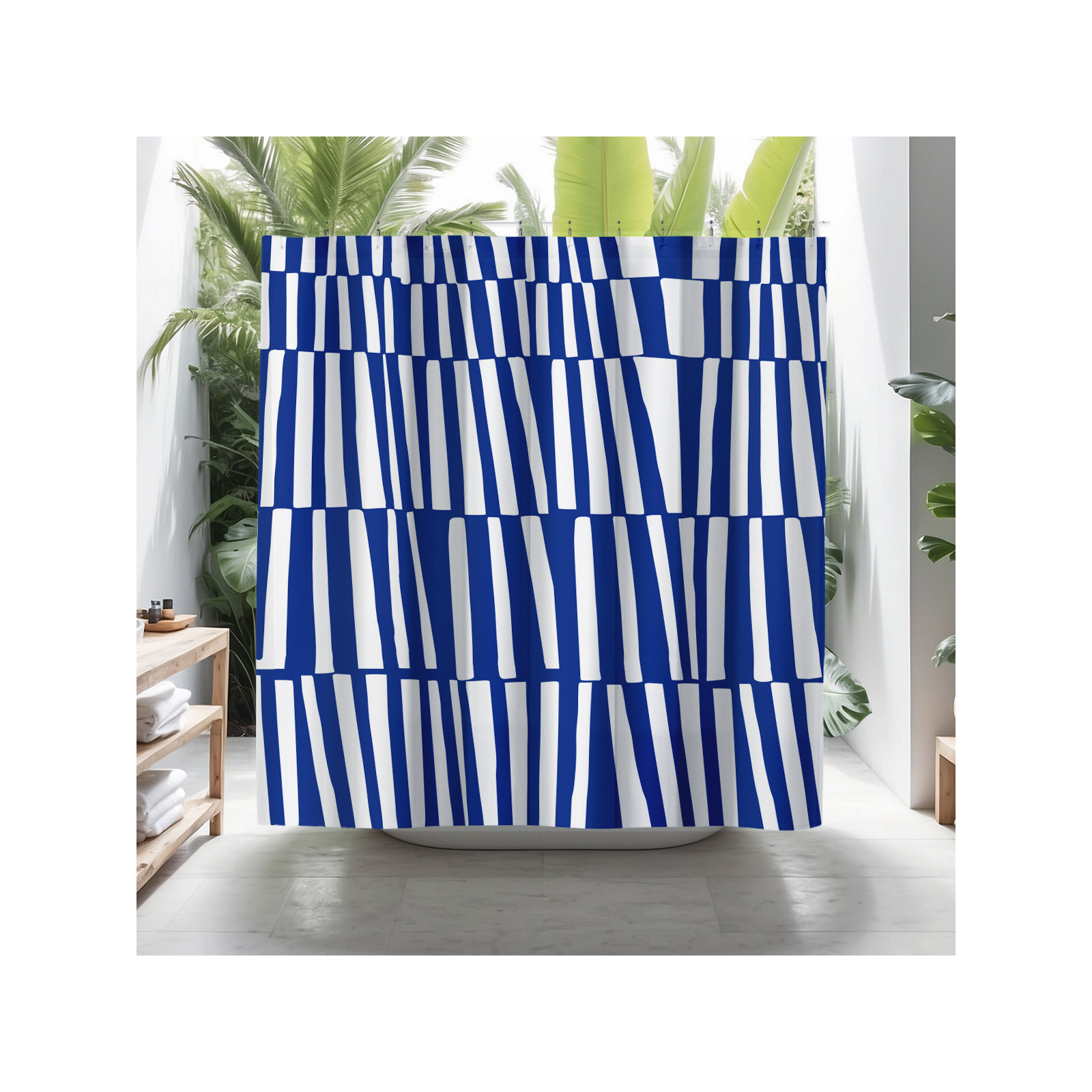 Thora Abstract Mid-Century Shower Curtain, Navy