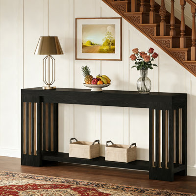 Console 70,9 ", table de ferme à 2 niveaux avec pieds à rayures verticales