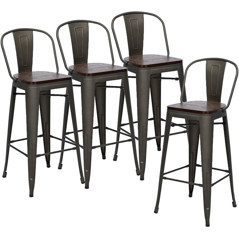 Burney Counter Stool with Metal Frame, Brown, Counter Stool (24” Seat Height)