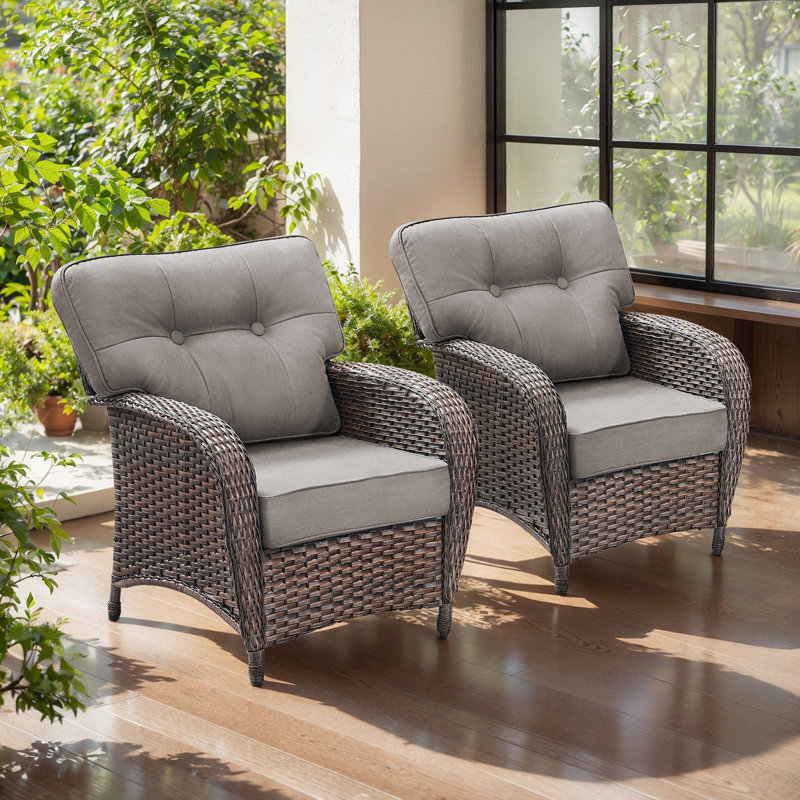Agnes All-Weather Wicker Lounge Chairs With T-Back Cushions (Set Of 2), Gray