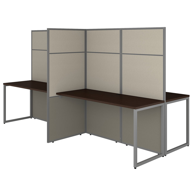 Rectangle 4 Person Cubicle with Cable Management, Mocha Cherry