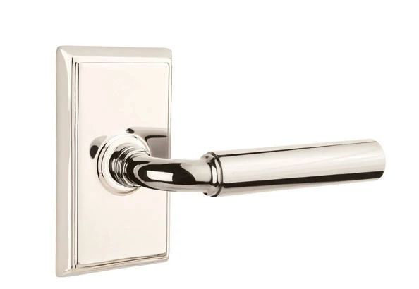 Passage Door Lever with Square Rosette, Left, Polished Nickel