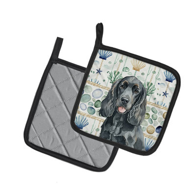 Paire de poignées en verre noir Cocker Spaniel