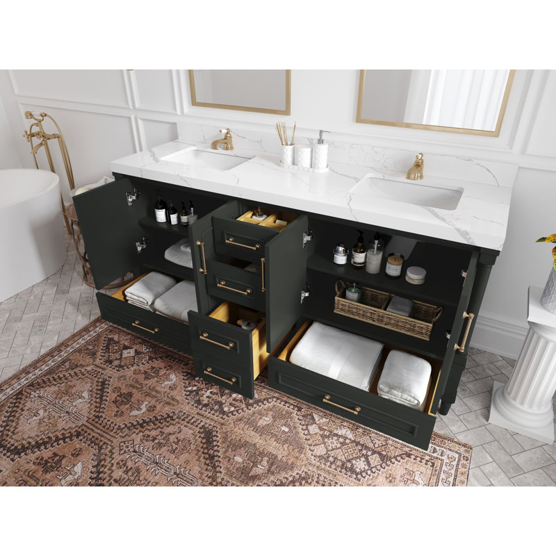 Aberdeen 72'' Double Bathroom Vanity with Top, Calacatta Gold, Blacktop