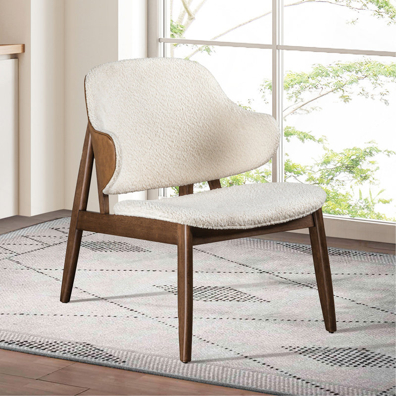 Chaise d'appoint Mid-Century avec dossier à oreilles noyer / beige