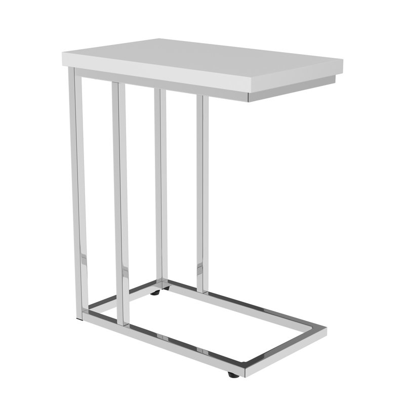 Brockett C-Shaped Sofa Side Table - Modern End Table, Laptop Tray, or Compact Bedside Nightstand, White