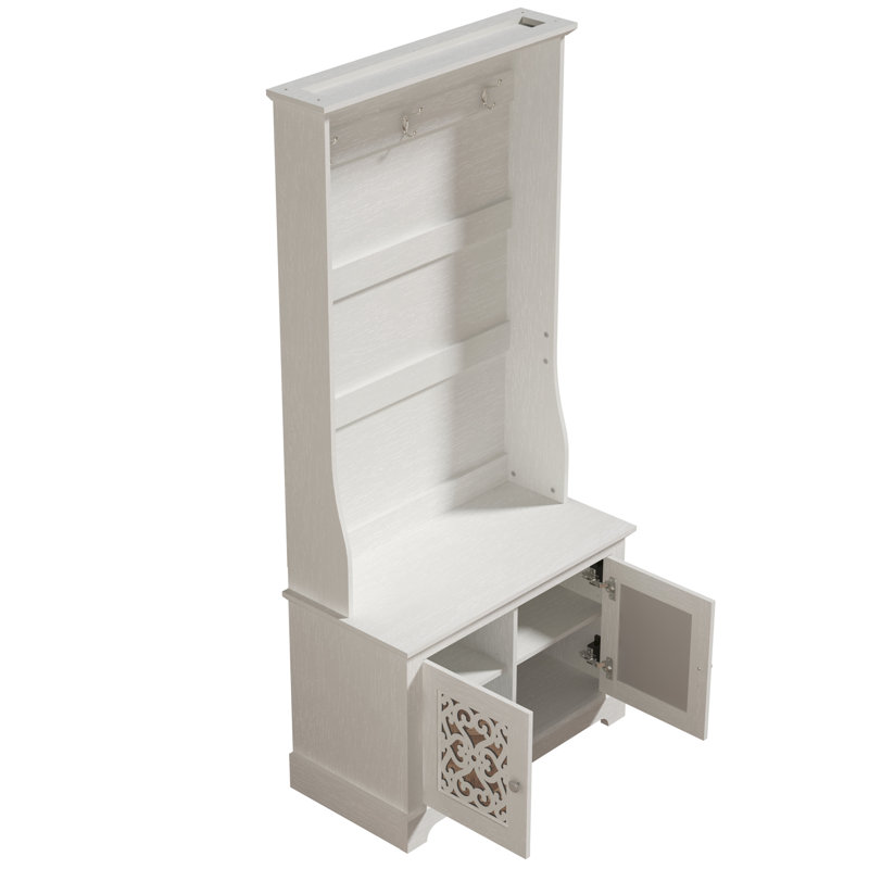 Arbre d'entrée Arignote de 31,3 po de largeur avec banc et rangement pour chaussures, Perle chêne blanc